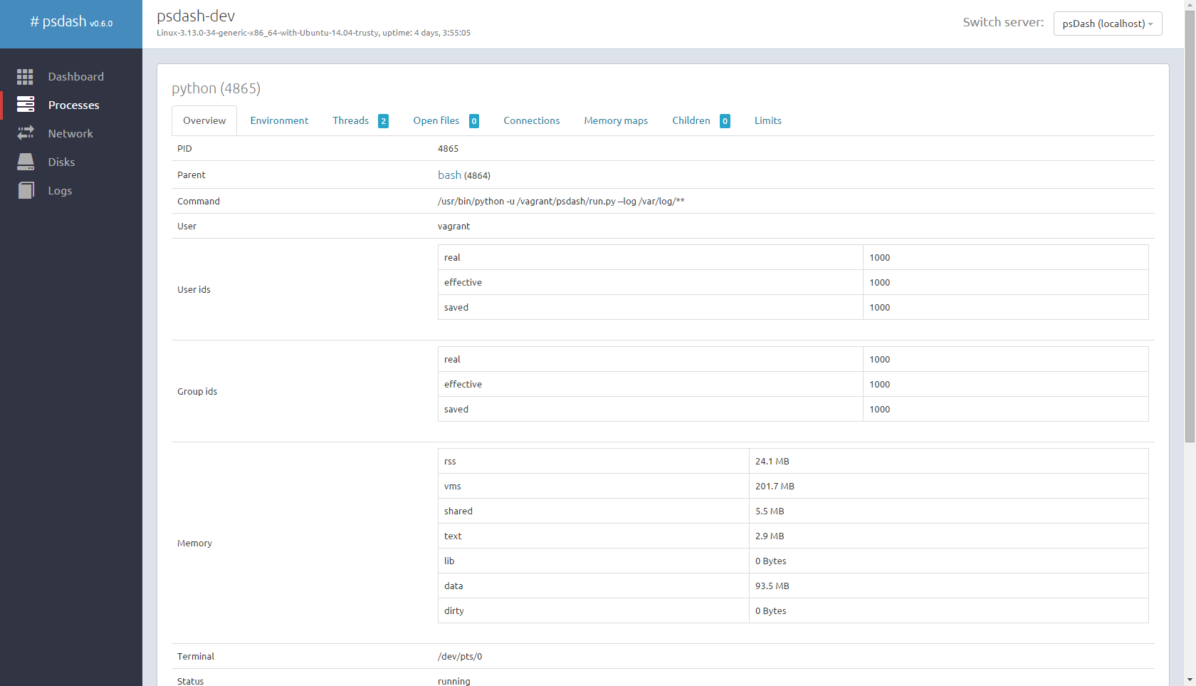 轻量级监控利器 psdash——基于Web的Linux系统信息面板